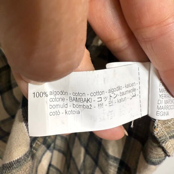 Zara Tan Plaid Flannel Button Down Shirt Sz M - Picture 7 of 12